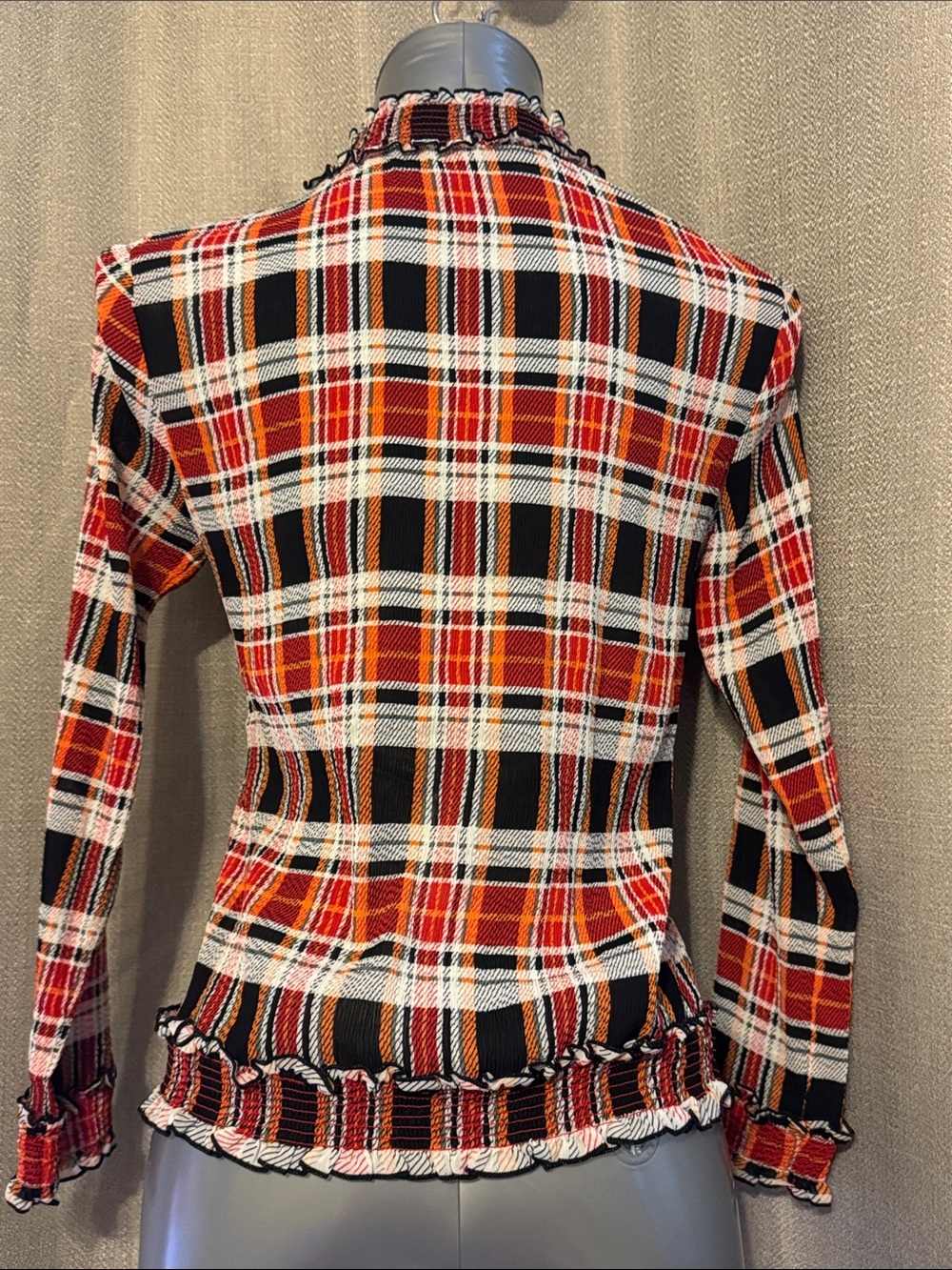 Red Plaid Ruffle-Trim Long Sleeve Top - Picture 5 of 5